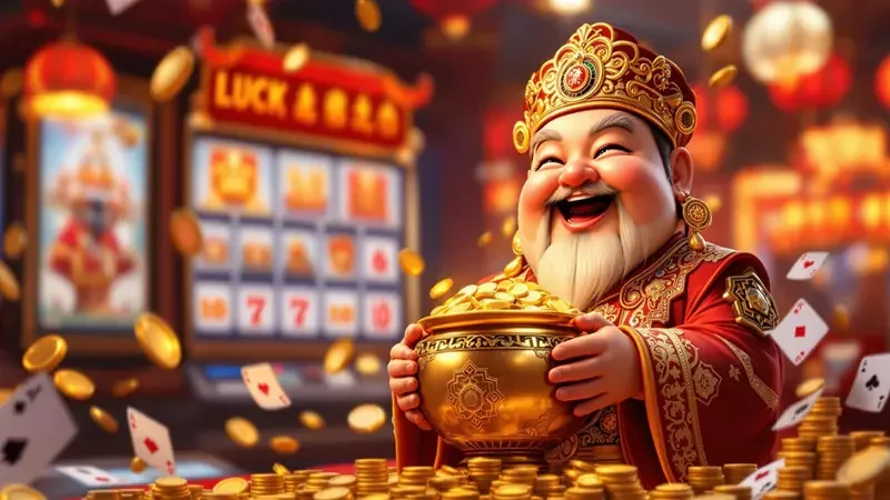 Tampilan permainan slot pada perangkat dengan reel dan panel informasi