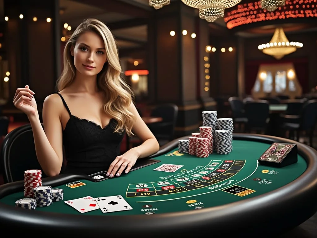 Dealer dan meja permainan dalam ruang live