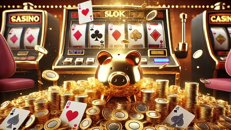 Layar reel slot dengan simbol dan area fitur permainan
